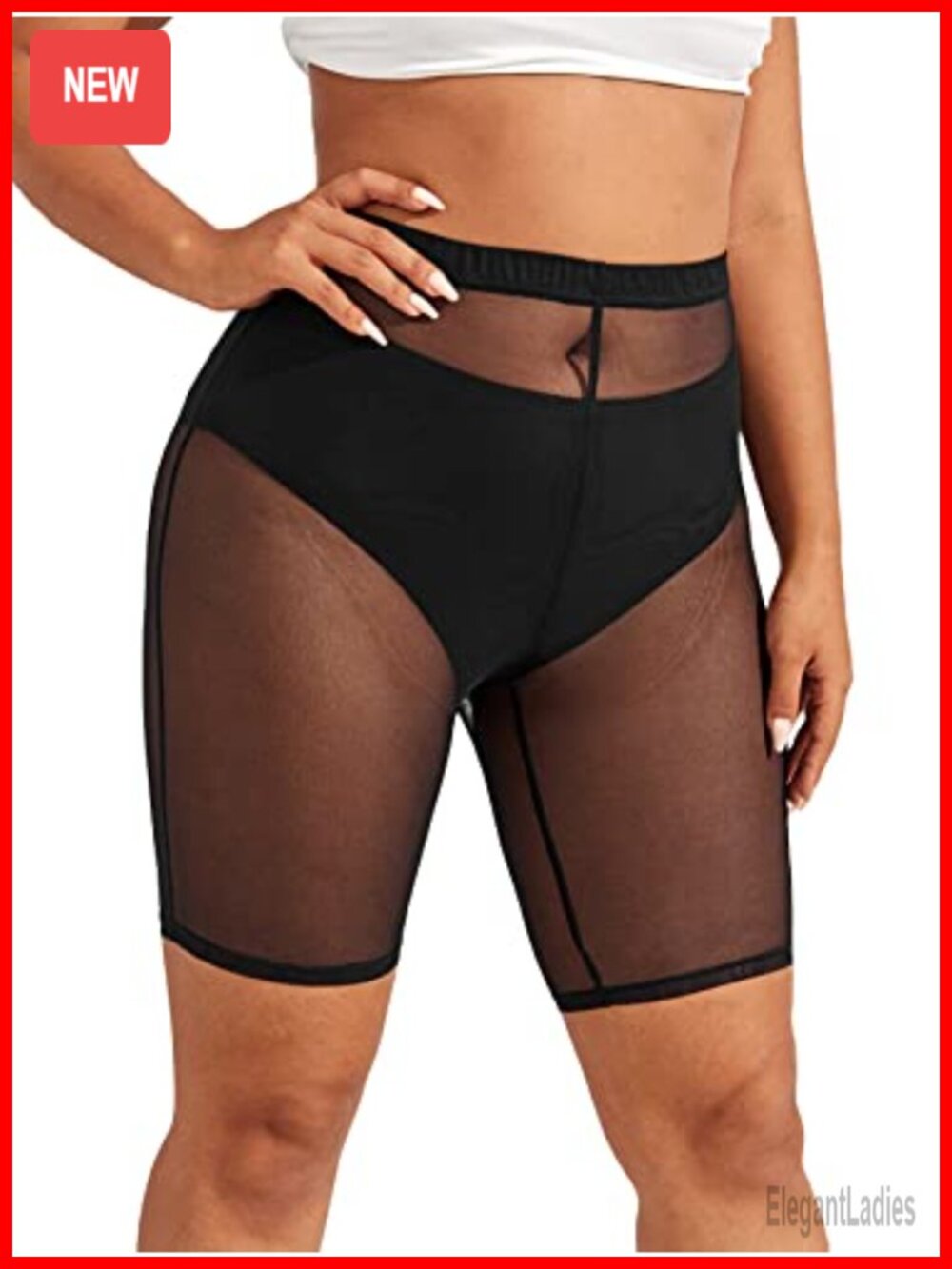 Plus Size Sheer Mesh Biker Shorts High Waist Athletic Workout